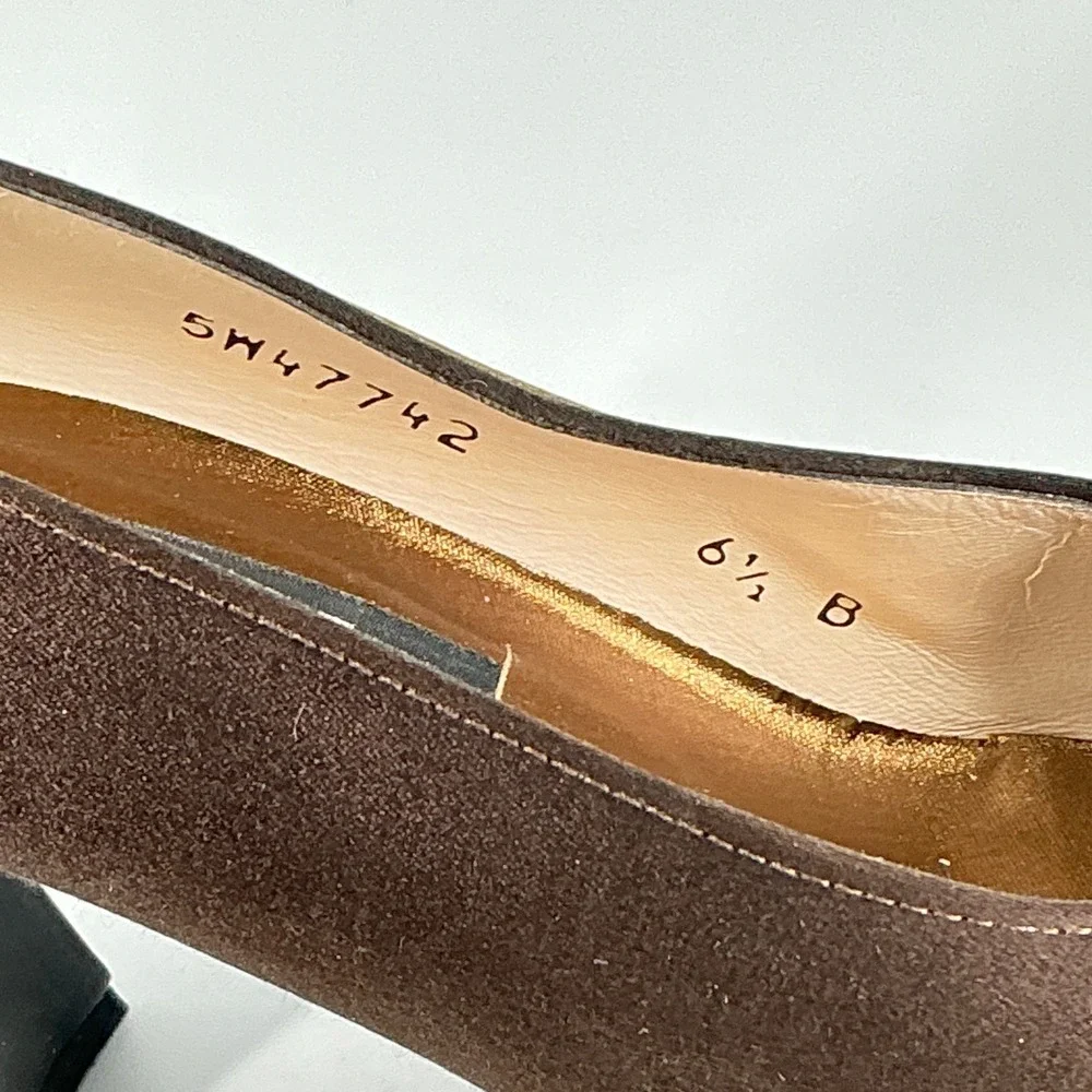 Stuart Weitzman Size 6.5 Brown Satin Square Toe Block Heel Pumps
